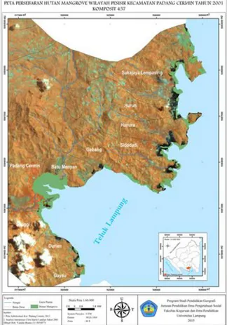 Gambar 6. Peta Persebaran Hutan Mangrove di Kecamatan Padang Cermin Tahun 2001  