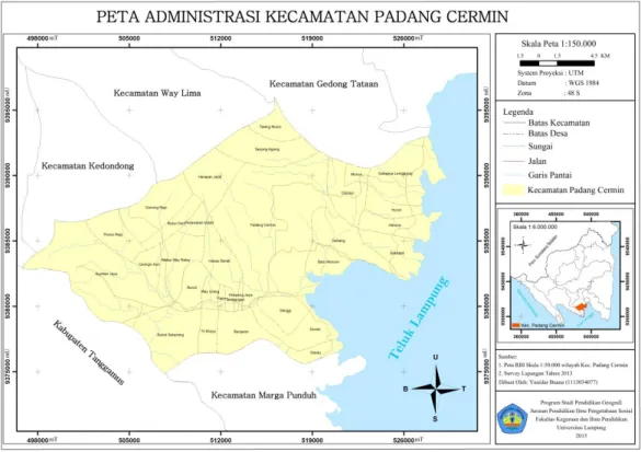 Gambar 2. Peta Administrasi Kecamatan Padang Cermin  Secara  keseluruhan  Kecamatan  Padang 