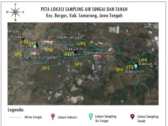 Gambar 2. Lokasi sampling air Sungai Klampok dan tanah 