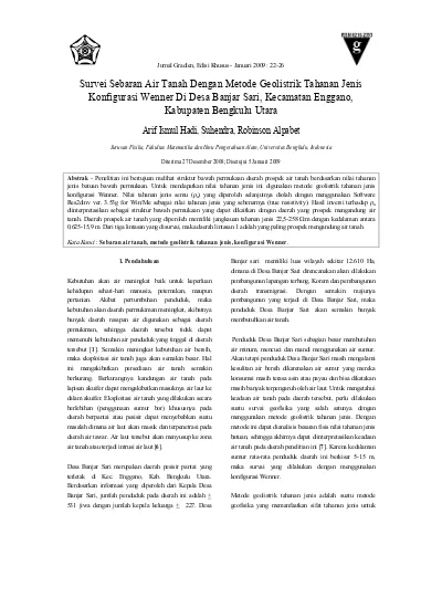Survei Sebaran Air Tanah Dengan Metode Geolistrik Tahanan Jenis ...
