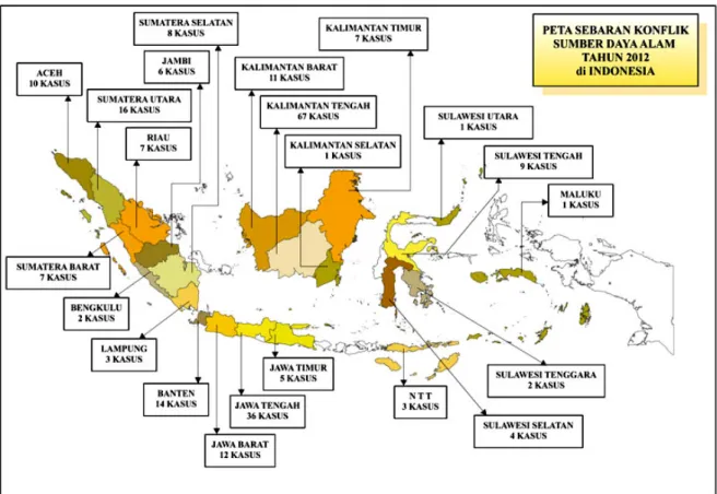 Gambar 1. Sebaran konflik Sumber Daya Alam di Indonesia. Sumber: Database HuMa, 2012.