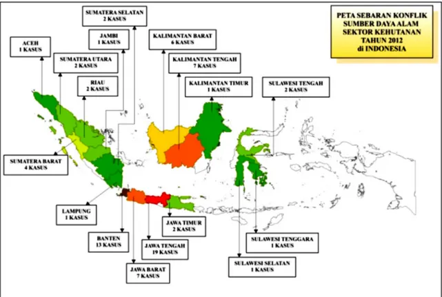 Gambar 2. Sebaran konflik Sumber Daya Alam Sektor Kehutanan di Indonesia.