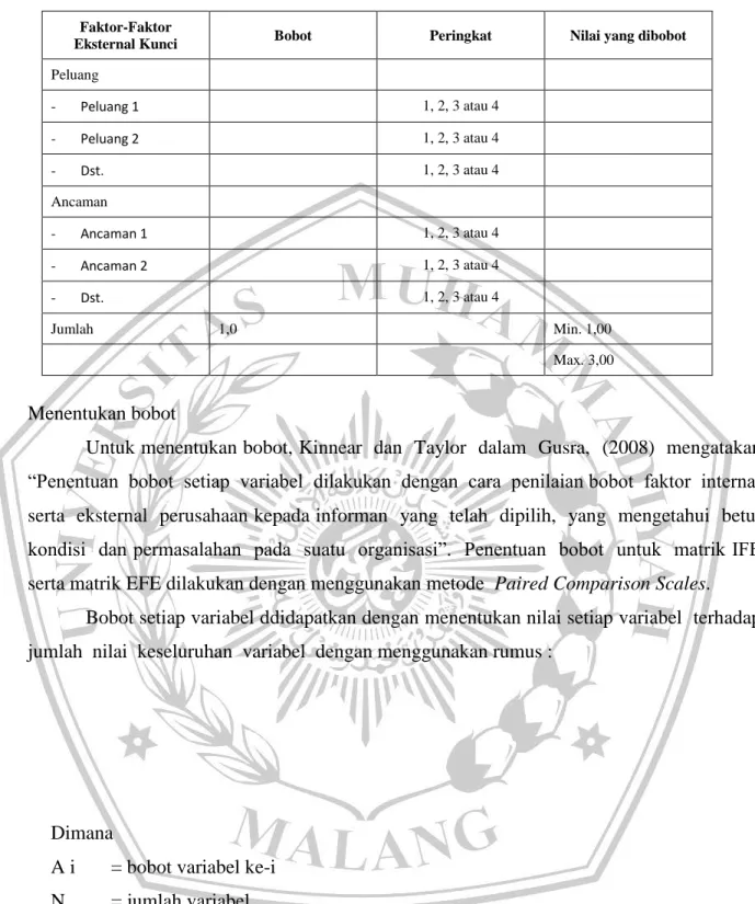 Tabel 3.2 Matriks EFE 