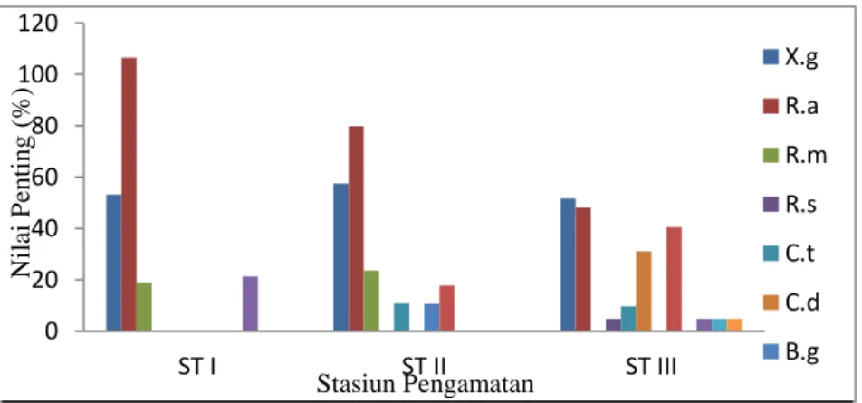 Gambar  2.  Nilai  penting  Struktur  Komunitas  Tingkat  anakan  Mangrove  di  Kel. 