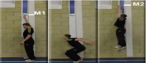 Gambar 2.1 Vertical jump test (Quinn,2013)  2.2  Half Squat  