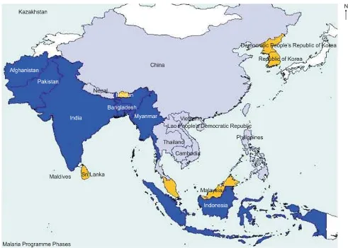 Fig. 3: Huge diversity in malaria endemic countries of Asia (Philippines and Thailand are involved in sub-national level elimination).