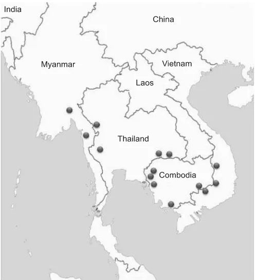 Fig. 8: Sites where suspected or confirmed artemisinin resistance hasbeen detected as of 2012