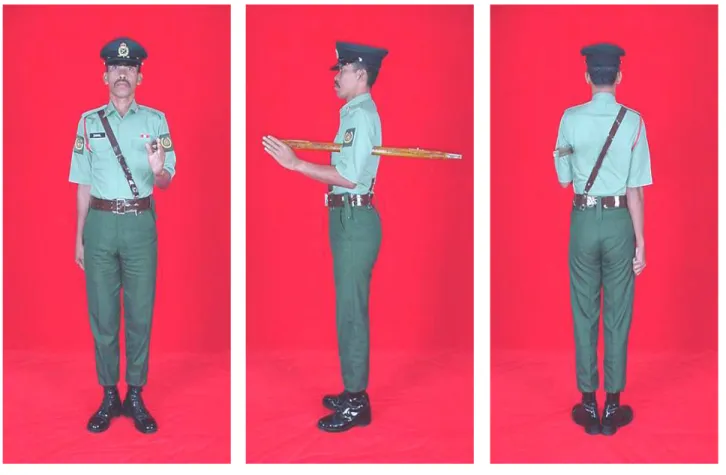 Gambar 2.  Gambar Penuh Pemakaian Pakaian Nombor 3 (Kerja) Anggota Lain-Lain  Pangkat Berpangkat Pegawai Waran I Yang Menjawat Jawatan Sarjan  Mejar Rejimen 