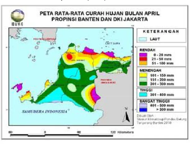 Gambar 3. Peta Rata-rata Hujan Bulan Mei Propinsi Banten dan DKI Jakarta 