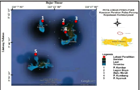 Gambar 1. Peta lokasi pengambilan contoh fitoplankton di perairan sekitar P. Parang, Kep