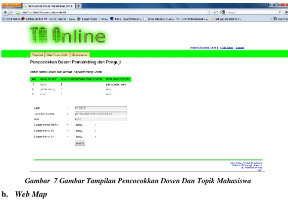 Gambar  7 Gambar Tampilan Pencocokkan Dosen Dan Topik Mahasiswa  b.  Web Map 