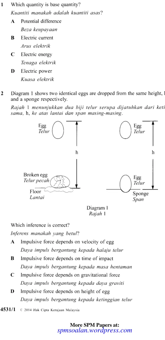 Diagram  1  shows  two  identical  eggs  are dropped  from  the same height,  h,  onto  a  floor