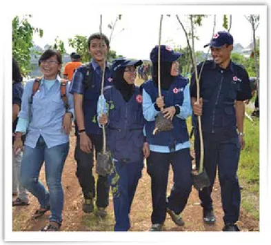 Gambar 4 : Aksi penanaman pohon yang dilakukan para mahasiswa yang tergabung   dalam unit KSR Universitas Negeri Jakarta