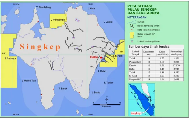 GAMBAR 6. Sumber daya timah lepas pantai tersisa di beberapa daerah prospek Wilayah Bekas  Tambang (Data dari beberapa sumber) 