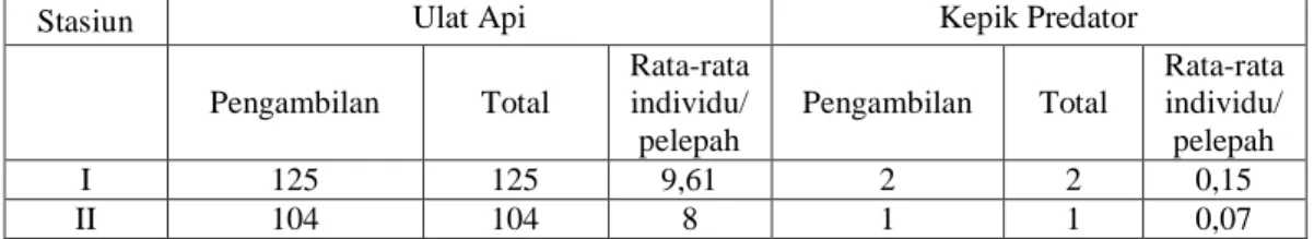 Tabel  1:  Kepadatan  Populasi  Ulat  Api  (Setothosea  asigna)  dan  kepik  predator  (Sycanus  annulicornis) pada  Tanaman Kelapa Sawit di PT Perkebunan  Nusantara VI (Persero) Unit Usaha  Ophir Pasaman Barat 