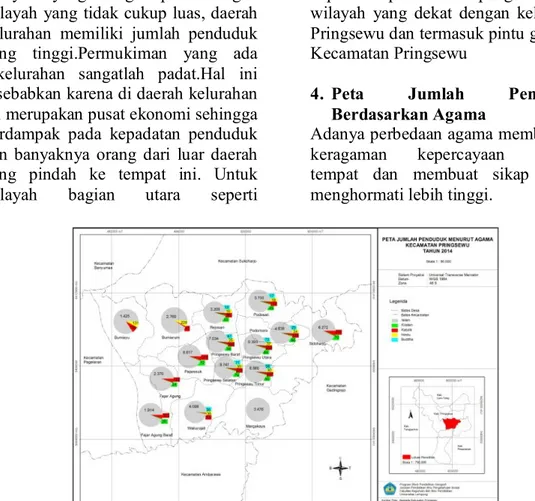 Gambar 9. Peta Jumlah Penduduk  Berdasarkan Agama Kecamatan Pringsewu   Tahun 2014 
