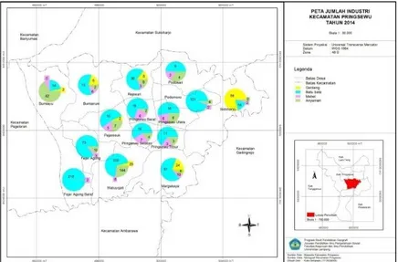 Gambar 11. Peta Jumlah Industri  Kecamatan Pringsewu Tahun 2014 
