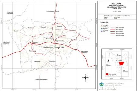 Gambar 3. Peta Lokasi SMA Negeri/Swasta Kecamatan Pringsewu Tahun 2014 