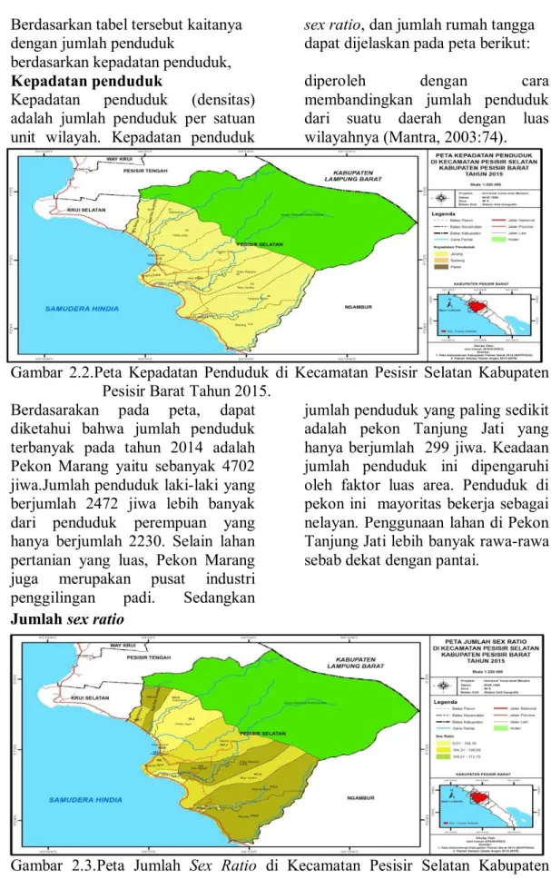 Gambar  2.2.Peta  Kepadatan  Penduduk  di  Kecamatan  Pesisir  Selatan  Kabupaten  Pesisir Barat Tahun 2015