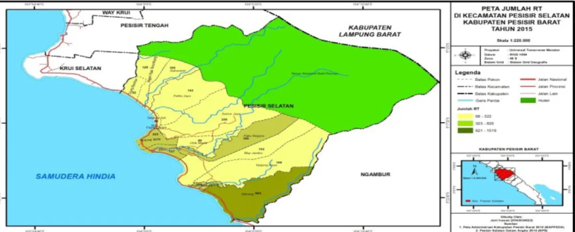 Gambar 3.1.Peta Jumlah RT di Kecamatan Pesisir Selatan Kabupaten Pesisir Barat Tahun  2015