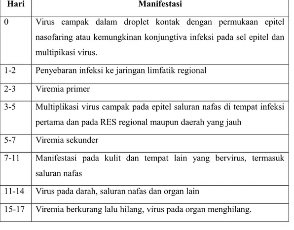 Tabel 3.1 Patogenesis Campak Tanpa Penyulit  4