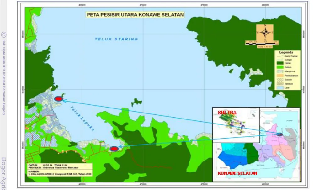Gambar 4   Lokasi penelitian, pesisir utara  Kabupaten Konawe Selatan Sulawesi Tenggara