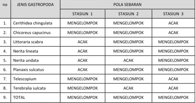 Tabel Hasil Pola Sebaran Stasiun  1, 2 dan 3 Kelurahan Tanjung ayun Sakti 