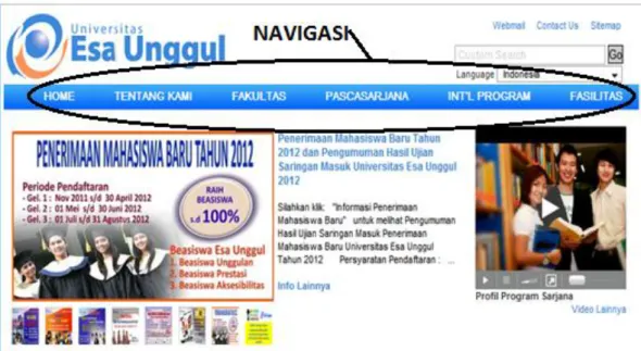 Gambar 4.8 halaman awal web Universitas Esa Unggul 