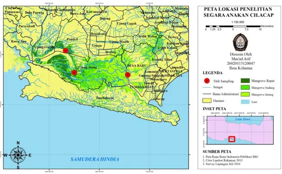 Gambar 1. Peta Lokasi Penelitian Segara Anakan Cilacap Jawa Tengah  dimasukkan  kedalam  kantong  plastik 