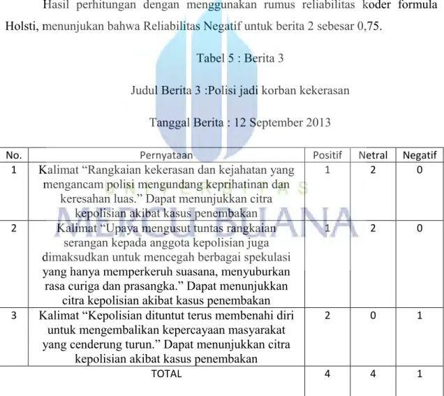 Tabel 5 : Berita 3 