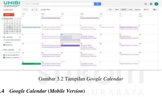 Gambar 3.2 Tampilan Google Calendar  3.7.4  Google Calendar (Mobile Version) 