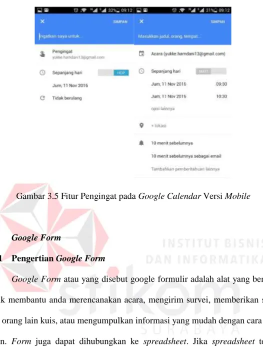 Gambar 3.5 Fitur Pengingat pada Google Calendar Versi Mobile 