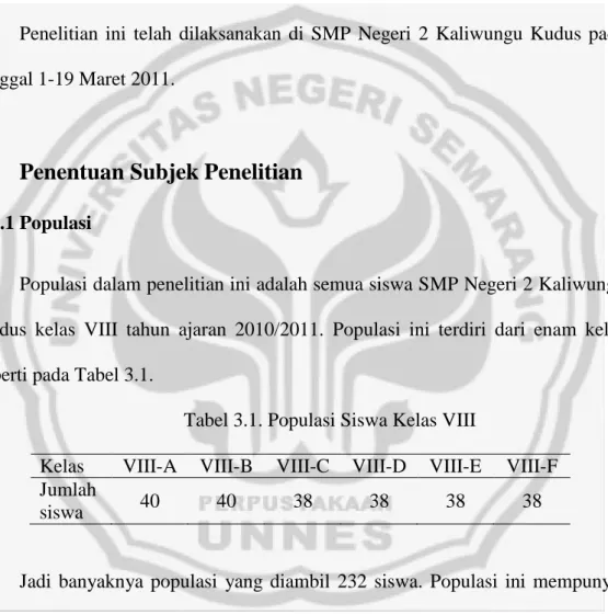Tabel 3.1. Populasi Siswa Kelas VIII 