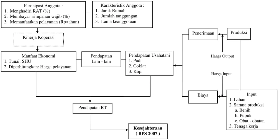 Gambar 2. Bagan alir kerangka berpikir tingkat partisipasi, struktur pendapatan, dan kesejahteraan anggota Koperasi Tani Surya Sekawan  Kecamatan Banyumas Kabupaten Pringsewu 