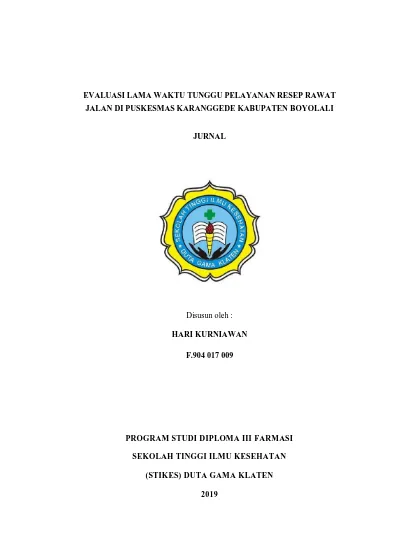 EVALUASI LAMA WAKTU TUNGGU PELAYANAN RESEP RAWAT JALAN DI PUSKESMAS ...