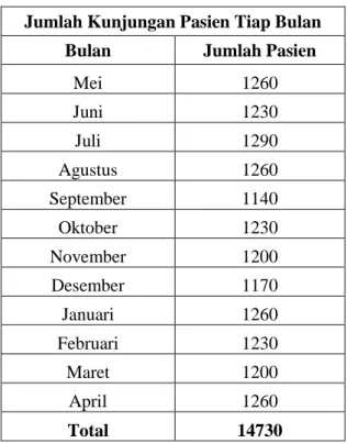 Tabel 1.1  Kunjungan Pasien (Mei 2018 – April 2019) di Klinik Tongkonan 
