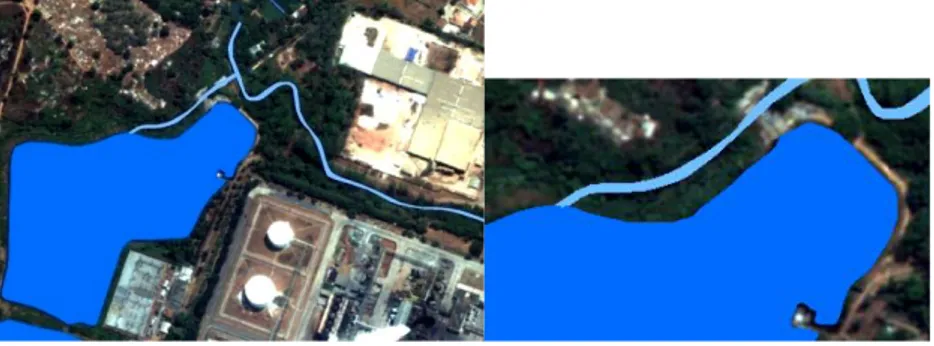 Gambar 2.4 Contoh Penarikan Garis Area Perairan Sungai Bertemu  Dengan Danau 