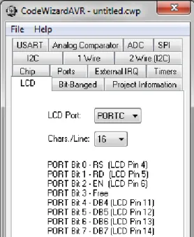 Gambar 7.1 Konfigurasi LCD Display 16x2  Rangkaian Simulasi LCD Display 16x2 