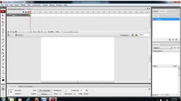 Gambar 4.7 Tampilan Lembar kerja baru Adobe Flash CS3  3.  Import image background to library  