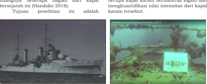 Gambar 1. HMAS Perth sebelum tenggelam (kiri) dan setelah karam 71 tahun (kanan) METODE PENELITIAN