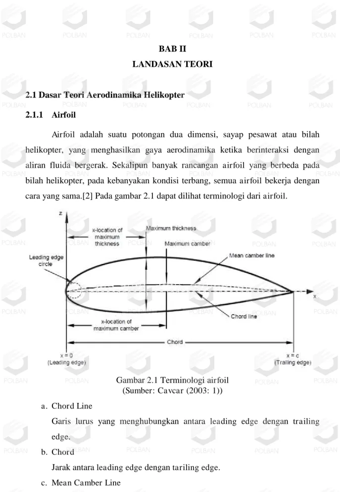 Gambar 2.1 Terminologi a irfoil  ( Sumber: Cavcar (2003: 1) )  a. Chord Line 