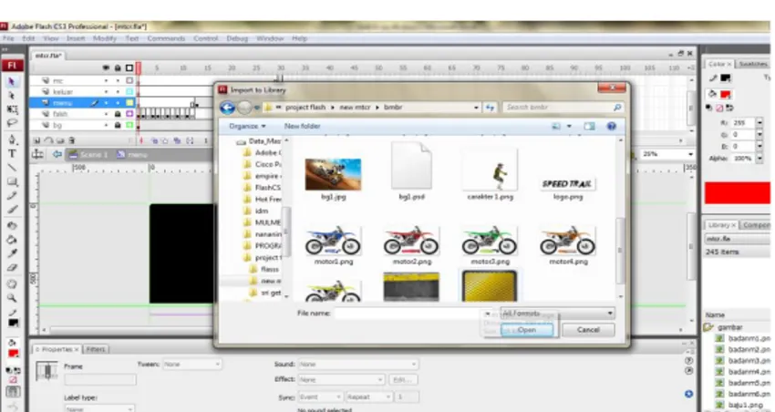 Gambar 4.9Tampilan menu open Adobe Flash CS3 