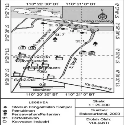 Gambar 1. Peta Lokasi Penelitian dan Letak Stasiun Pengamatan Di Perairan Pulau Tirangcawang Semarang.