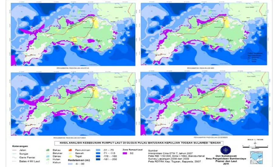 Gambar 37   Analisis temporal kesesuaian budidaya rumput laut berdasarkan empat waktu  