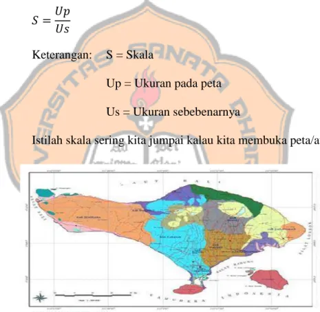 Gambar 2.1 Skala Peta Pulau Bali  Jika pada peta tertulis skala 1 : 5.000.000 berarti: 