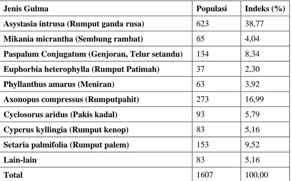 Tabel 3.1. Persentase gulma pada petak penelitian. 