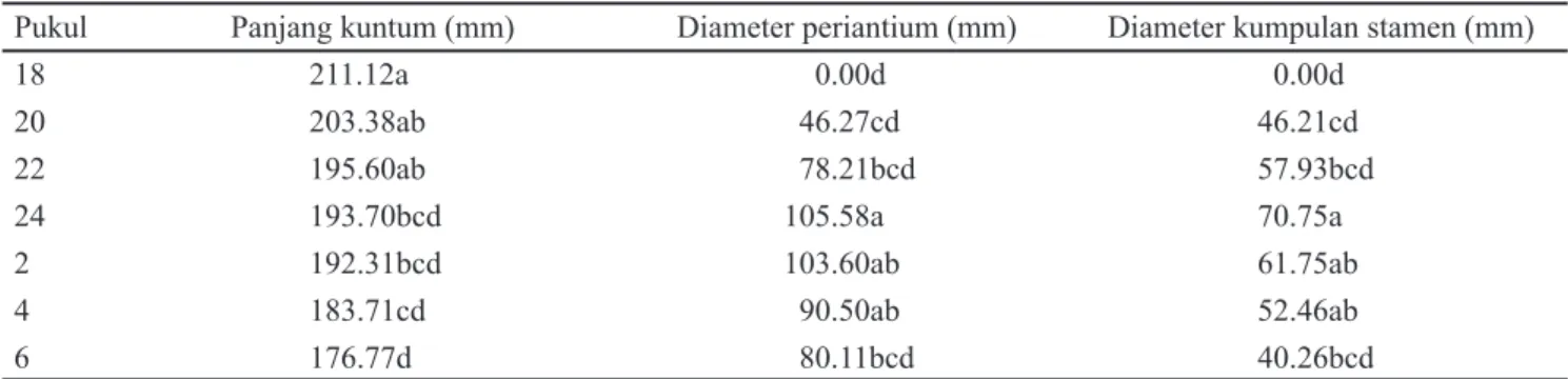 Tabel 1. Rerata panjang kuntum, diameter periantium dan diameter kumpulan stamen C. jamacaru