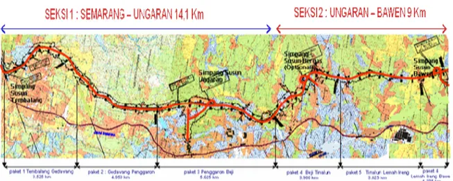 Gambar 2.1.  Peta  Trase  Ruas  Jalan  Tol Semarang–Solo dari Semarang–Bawen  (Sumber: Keputusan Gubernur Jateng No.620/25/2008, 2008) 