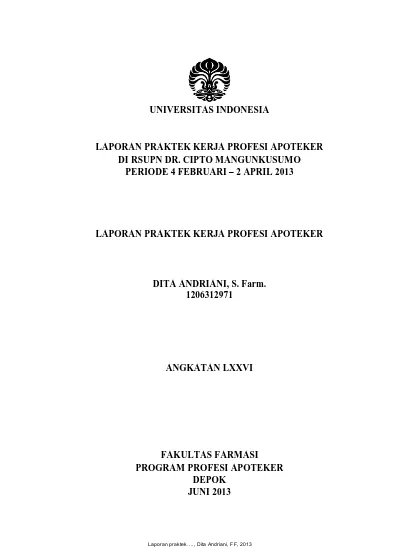 Universitas Indonesia Laporan Praktek Kerja Profesi Apoteker Di Rsupn