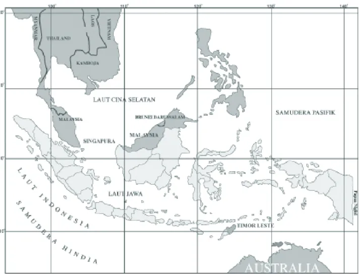 Gambar 2.1 Peta Indonesia dan negara-negara tetangga.